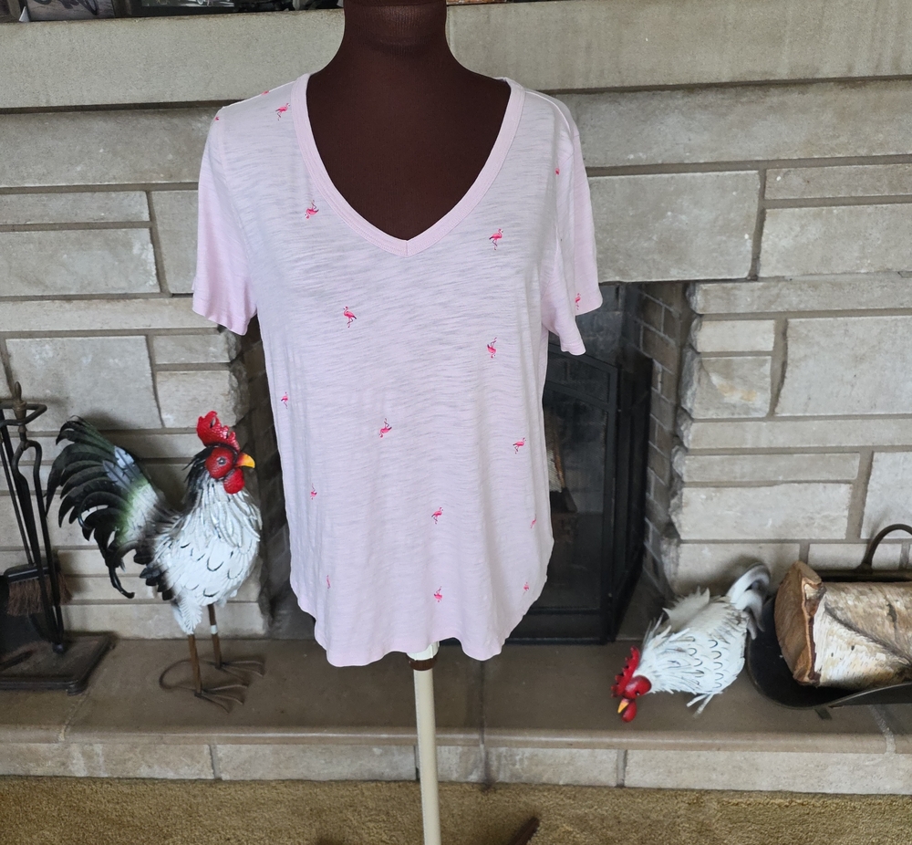 Old Navy EveryWear Printed Slub-Knit V-Neck T-Shirt Pink